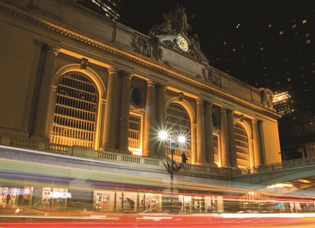 external night view of Grand Central Station in New York